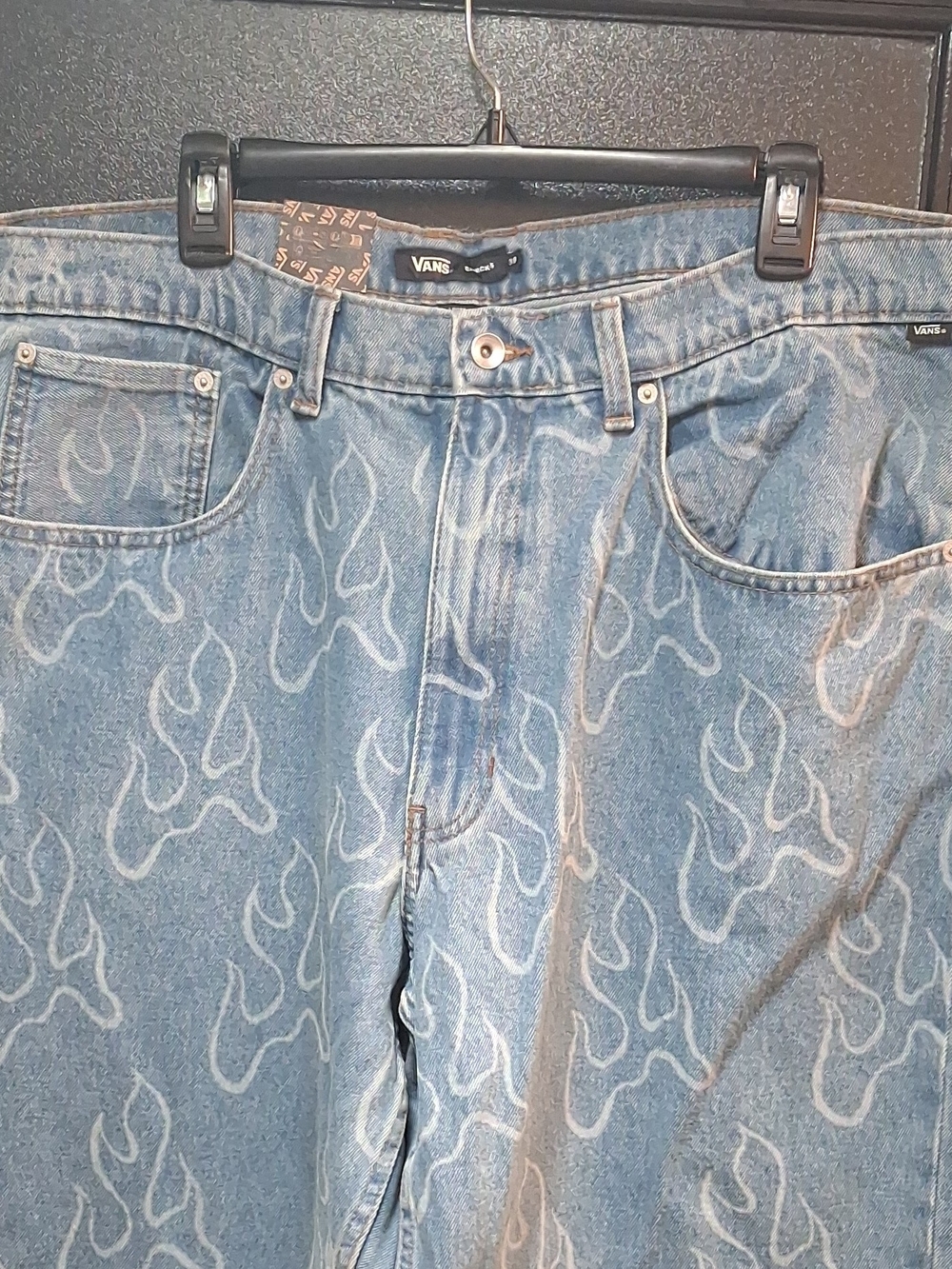 Vans Men’s Light Blue Denim Jeans with Flame Pattern